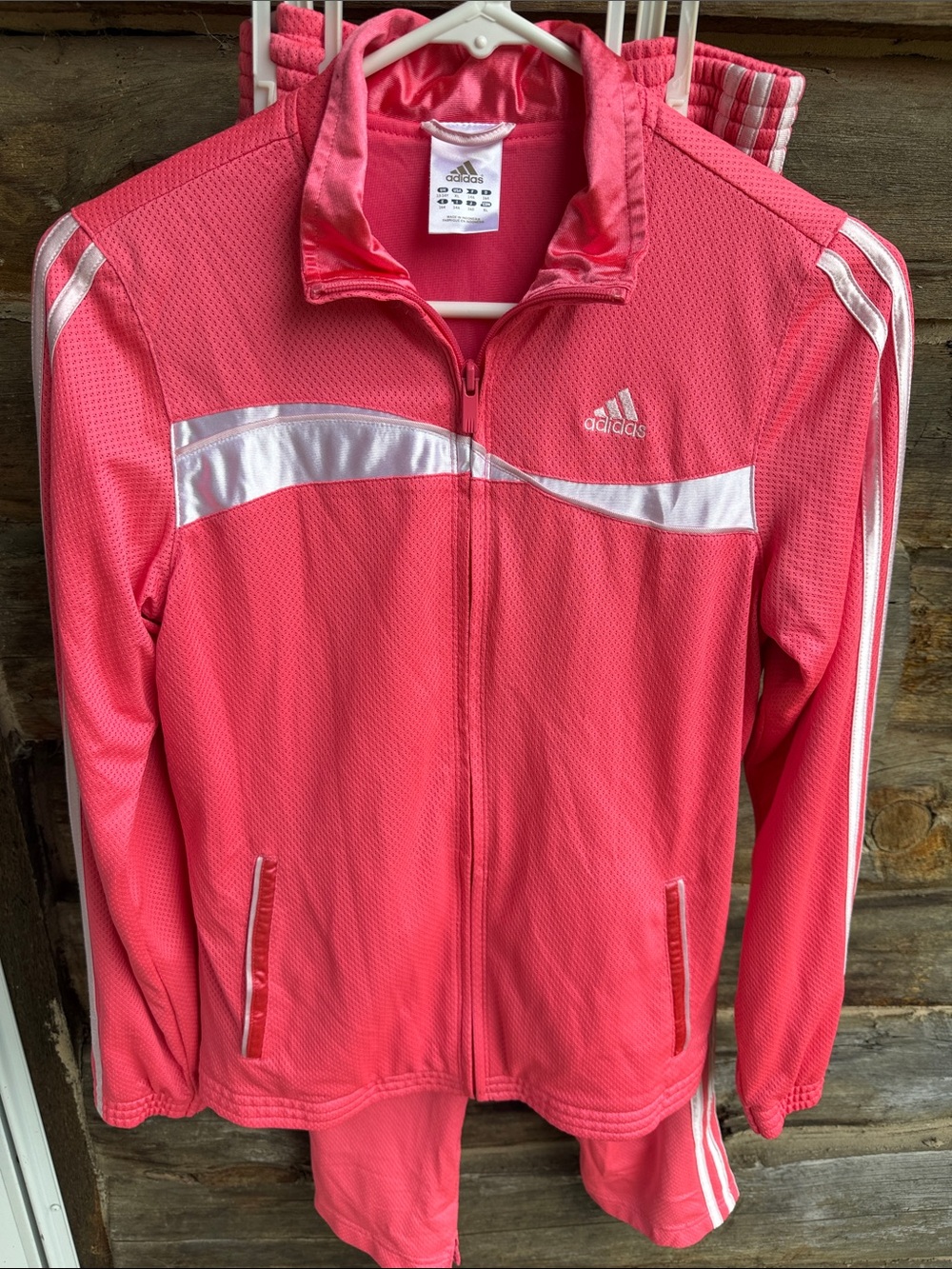 adidas Pink Athletic Track Suit w/Pants with White Stripes